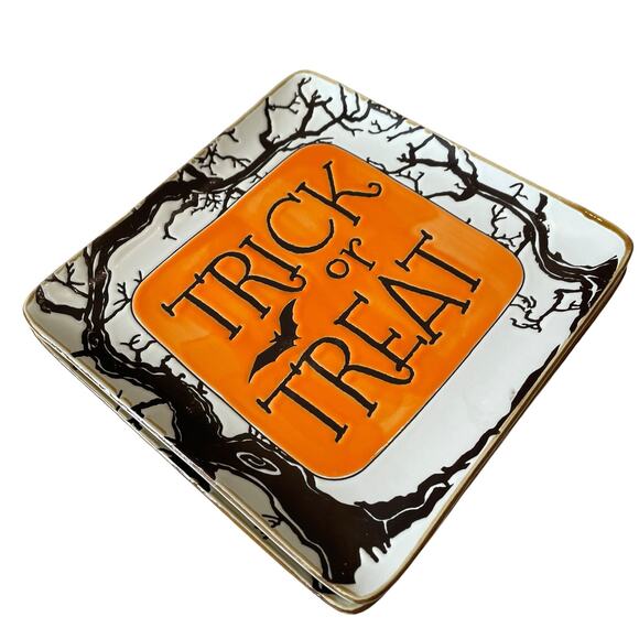 Eli+ Ana TRICK OR TREAT Plate Set of 2 Ceramic 8.75in Spooky Square New - Picture 9 of 13